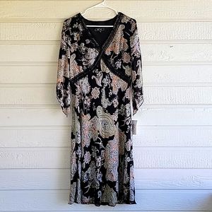 NWT Lily black floral colorful paisley print bohemian midi dress size XL
